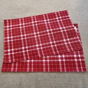 Home Collection Set of 2 Red White Plaid Fabric Placemats 12x18 Farmhouse Decor